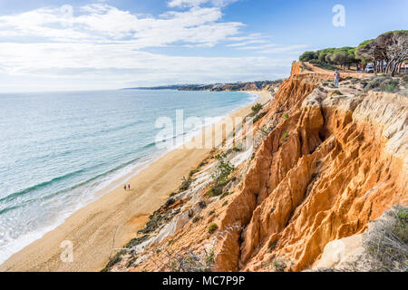 Beutiful high cliffs along Falesia Beach and The Atlantic Ocean in Albufeira, Algarve, Portugal Stock Photo