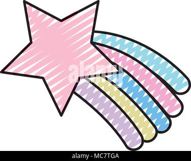 doodle shiny shooting star with rainbow in the sky Stock Vector