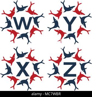 Dolphin Rotation Template Set Stock Vector
