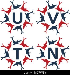 Dolphin Rotation Template Set Stock Vector