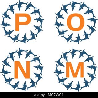 Dolphin Rotation Template Set Stock Vector