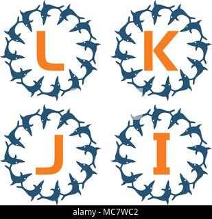 Dolphin Rotation Template Set Stock Vector
