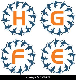 Dolphin Rotation Template Set Stock Vector