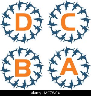 Dolphin Rotation Template Set Stock Vector