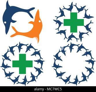 Dolphin Rotation Template Set Stock Vector