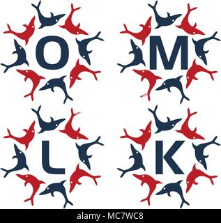 Dolphin Rotation Template Set Stock Vector