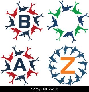 Dolphin Rotation Template Set Stock Vector