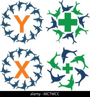 Dolphin Rotation Template Set Stock Vector