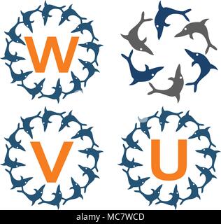 Dolphin Rotation Template Set Stock Vector