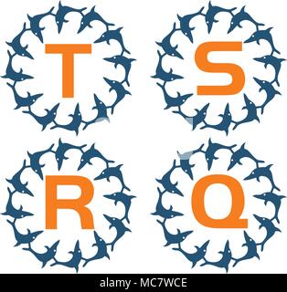 Dolphin Rotation Template Set Stock Vector