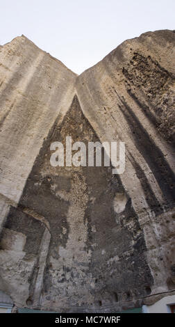 Panoramic view from below to the mountain range. Texture of mountains. Stock Photo