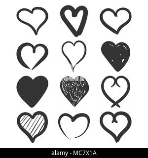 Set of the hand drawn hearts vector icon. Love sketch doodle heart illustration. Handdrawn valentine concept. Stock Vector