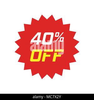 Discount sticker vector icon in flat style. Sale tag sign illustration on white isolated background. Promotion 40 percent discount concept. Stock Vector