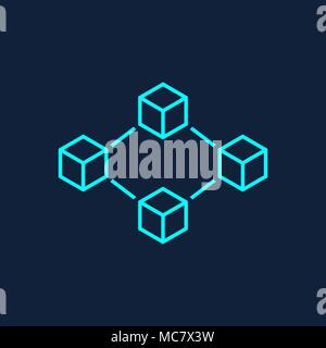 Blockchain technology vector icon in flat style. Cryptography cube block illustration. Blockchain algorithm concept. Stock Vector