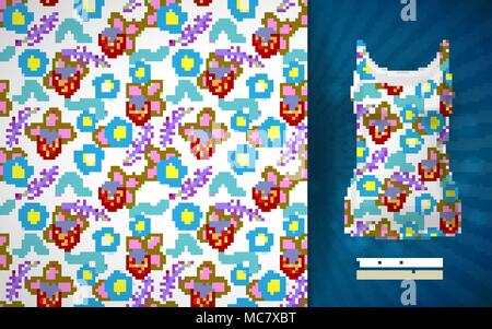 Seamless funny pattern with strawberry and worms. Hand draw vector illustration on white background. Singlet mock up with strawberry seamless pattern. Stock Vector