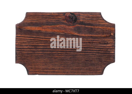 Old wooden signboard of dark wood. Isolated on white background Stock Photo