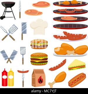 Colorful cartoon bbq outdoors 23 element set Stock Vector