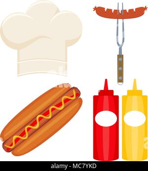 Colorful cartoon hot dog cooking set Stock Vector