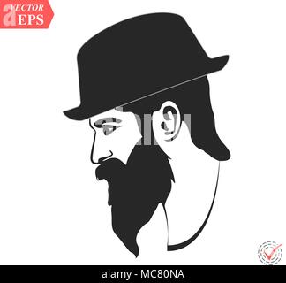 Vector profile view of sad bearded man wearing hat. Eps Illustration ...