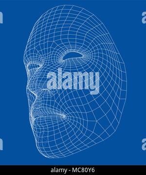 Wire-frame abstract human face Stock Vector