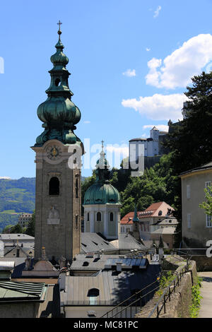 St. Peter's Abbey in Salzburg, Austria, with the Hohensalzburg fortress in the background Stock Photo