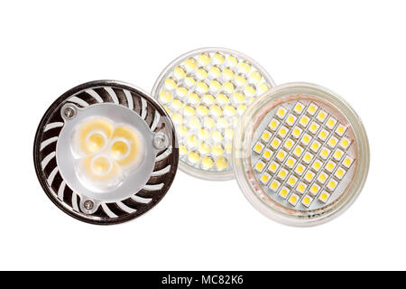Three energy saving LED light bulbs isolated on white Stock Photo