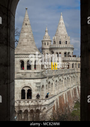 Budapest Hungary-21 March 2016.Fisherman's Bastion in Budapest filled with tourists