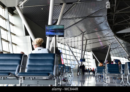 Moscow, Russia - April 4. 2018. Departure hall of airport Vnukovo Stock Photo