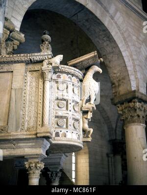 CHRISTIAN Eagle and man as lectern on the esoteric pulpit in the cathedral of Bitonto, Apulia, Italy Stock Photo