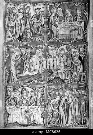 CHRISTIAN - Life of Christ Page from a manuscript of c.1339, showing six scenes from the Life of Christ. From the facsimile of 1878 issued by the Paleographic Society, of Arundel mss. 83 Stock Photo