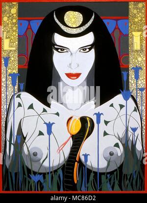 WITCHCRAFT Isis, Queen of Night Picture of Isis, in her role of 'Queen of the Night', with the solar lunar symbol at her head. Painting by John Bolton, 1992. private collection Stock Photo