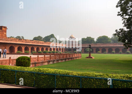 AGRA, INDIA - CIRCA NOVEMBER 2017: View of forecourt of Taj Mahal in Agra, India. The Taj Mahal was designated as a UNESCO World Heritage Site in 1983 Stock Photo