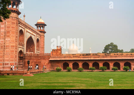 AGRA, INDIA - CIRCA NOVEMBER 2017: View of forecourt of Taj Mahal in Agra, India. The Taj Mahal was designated as a UNESCO World Heritage Site in 1983 Stock Photo