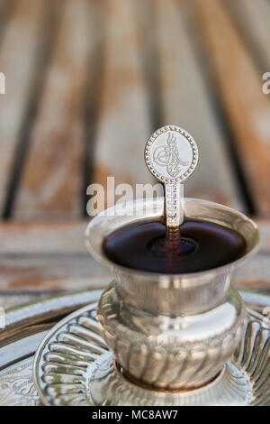 Turkish Tea in Silver Tray Stock Photo