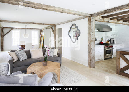 Open plan kitchen and living space. Private residence, Westport, United States. Architect: Oliver Wilson Construction, 2016. Stock Photo