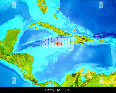 Jamaica highlighted in red on planet Earth. 3D illustration. Elements of this image furnished by NASA. Stock Photo
