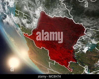 Democratic Republic of Congo during sunset highlighted in red on planet ...