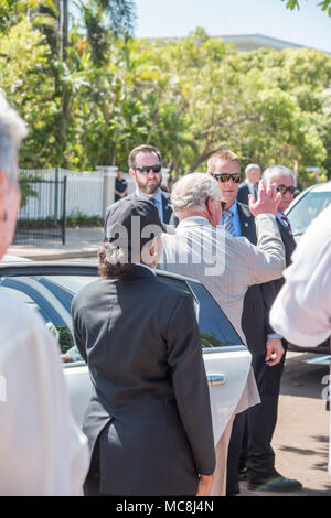 Darwin,NT,Australia-April 10,2018: Prince Charles leaving in transport car with security guards from Bicentennial Park in Darwin, Australia Stock Photo