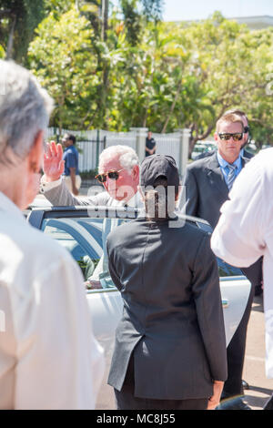 Darwin,NT,Australia-April 10,2018: Prince Charles leaving in transport car with security guards from Bicentennial Park in Darwin, Australia Stock Photo