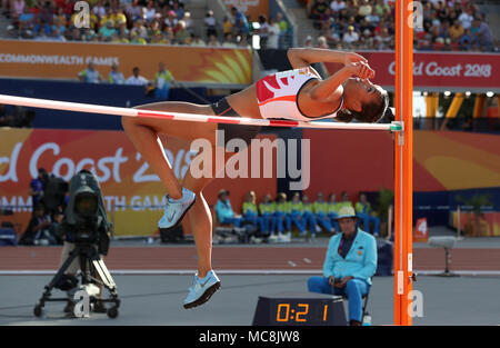 England's Morgan Lake in the Women's High Jump Final at the Carrara Stadium during day ten of the 2018 Commonwealth Games in the Gold Coast, Australia. Stock Photo