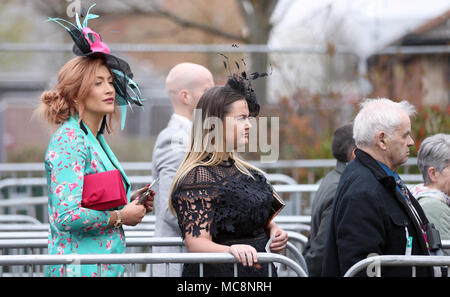 Racegoers arrive for Grand National Day of the 2018 Randox Health Grand National Festival at Aintree Racecourse, Liverpool. Stock Photo