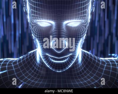 artificial intelligence concept with virtual human avatar. 3d illustration. suitable for technology, artificial intelligence, data mining,deep learnin Stock Photo