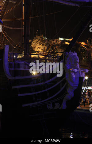 The mast and rigging on a replica of the Santa Maria ship, sailed by ...