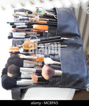 Professional make up brushes in a case Stock Photo