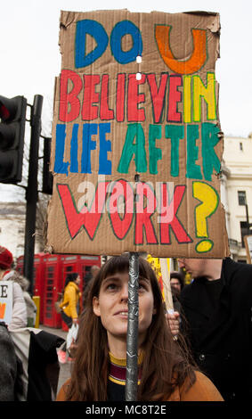 Striking University lecturers and students march through London after turning down an agreement reached by university union leaders and employers to end the pensions dispute.  Featuring: Atmosphere, View Where: London, England, United Kingdom When: 14 Mar 2018 Credit: Wheatley/WENN Stock Photo