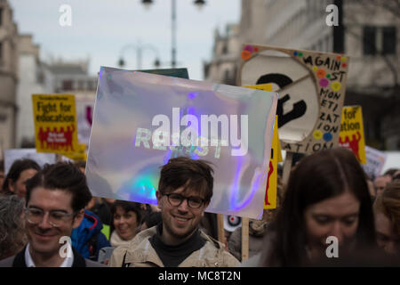 Striking University lecturers and students march through London after turning down an agreement reached by university union leaders and employers to end the pensions dispute.  Featuring: Atmosphere, View Where: London, England, United Kingdom When: 14 Mar 2018 Credit: Wheatley/WENN Stock Photo