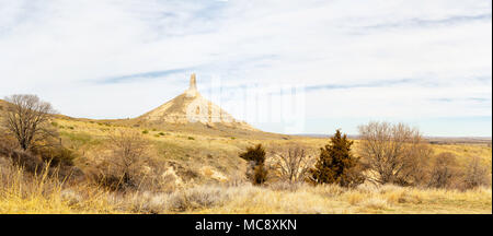 View of Chimney Rock, near Bayard, Nebraska; Chimney Rock National Historic Site. Stock Photo