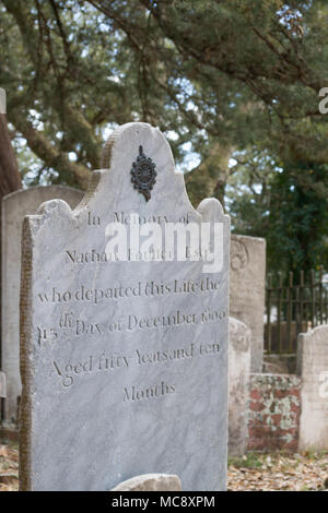 Headstones in the historic graveyard at Beaufort, North Carolina. Monochrome and color. Ghosts, goblins, and serenity all in one place! Stock Photo