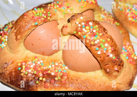 Traditional Sicilian Easter cookies with eggs named cuddure Stock Photo
