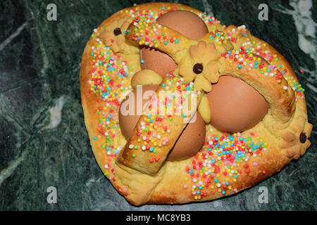 Traditional Sicilian Easter cookies with eggs named cuddure Stock Photo